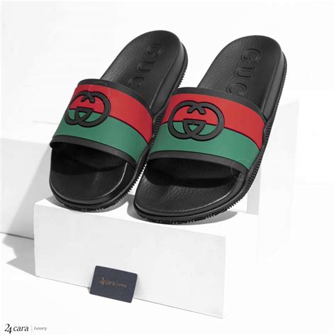 gucci men's logo stripe slide sandals|gucci interlocking g slide.